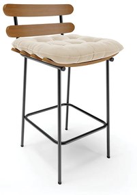 Banqueta Costela Suede Base Metálica Preto - D'Rossi - Bege