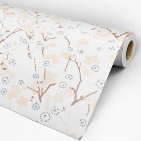 Papel de parede adesivo floral cinza marrom e creme