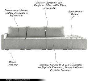 Sofá Ilha Modulado Milos 312cm Puff Lateral Bouclê Cinza G33 - Gran Belo
