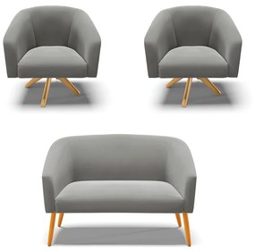 Namoradeira e 2 Poltronas Giratória MA30 Stella Suede Grafite D03 - D'Rossi