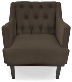 Poltrona Decorativa Clássica Capitonê Pés Madeira Suede Marrom - Sheep Estofados