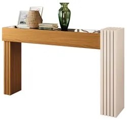 Aparador Para Sala com Espelho Solare H01 Off White/Cinamomo - Mpozena