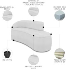 Sofá 3 Lugares 180cm Wendi e Poltrona Steve Boucle Cinza I01  - Mpozen