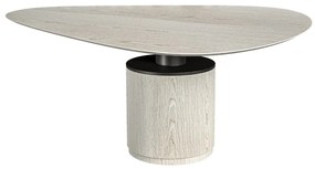 Mesa de Jantar Serene Design Orgânico Tampo e Base Acabamento Laminado com Detalhe Madeira Pintura Laca