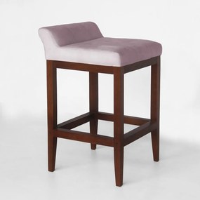 Banqueta Alta Lotus Base Madeira Maciça Estofada Suede Crepe