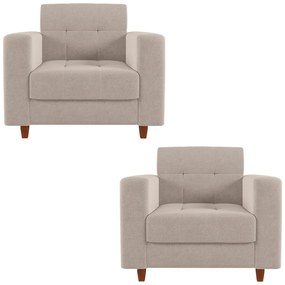 Kit 02 Poltronas Arezzo Linho Pés Chanfrado Castanho D01 - D'Rossi - A27 Areia