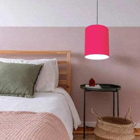 Lustre Pendente Cilíndrico Md-4012 Cúpula em Tecido 18x25cm Rosa Pink - Bivolt