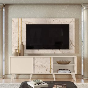 Painel TV 60 Pol 160cm com Rack Bancada para Sala Hylon M20 - D'Rossi - Calacata e Off White