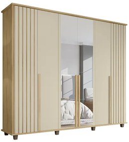 Guarda Roupa Com Espelho Ripado França 6 Portas Cinamomo/Off White – RV Móveis