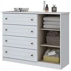 Cômoda Infantil 1 Porta 4 Gavetas Americano Branco HP - Henn