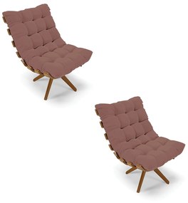 Poltrona Giratoria Costela Kit 2 Veludo Base de Madeira MA30 M11 - D'Rossi - Rose