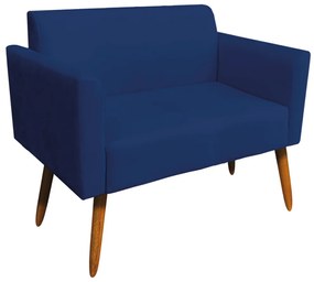 Poltrona Namoradeira Decorativa Isabella Pés Palito Madeira Suede Azul Marinho G19 - Gran Belo