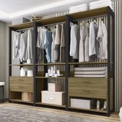 Guarda Roupa Casal Closet 219cm 4 Gavetas Una Mel/Preto C01 - Mpozenat