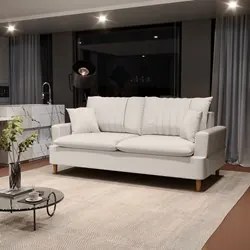 Sofá Living 2 Lugares 160cm com Almofadas Veras D05 Linho Cru - Mpozen