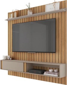 Painel TV 75 Pol 180cm Bancada Suspensa Ripado Eluni C01 - D'Rossi - Buriti/Cinza