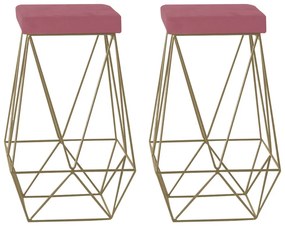 Kit 2 Banqueta Decorativa Kathy Base Gold Suede Rosa G41 - Gran Belo