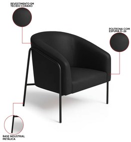 Poltrona Sala Industrial Alta Preto Stella Sintético PU D03 - D'Rossi - Preto