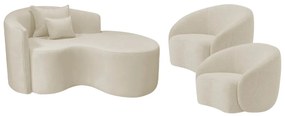 Kit Recamier Curvo Sala de Estar Inglaterra 150cm Lado Direito e 2 Poltronas Orgânica Luxo Amore Bouclé