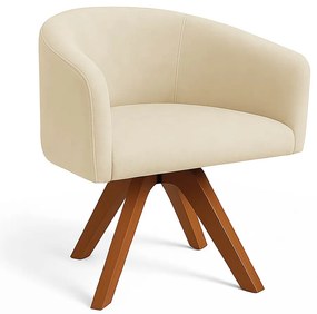 Poltrona Sala Base Giratória Madeira Arielle Suede Bege D03 - D'Rossi