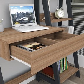 Conjunto Escritório Completo Urban Escrivaninha 1 Gaveta - Castanho/Preto