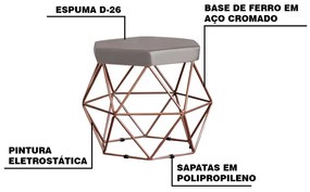Kit 2 Puff Decorativo Base Bronze Elsa Suede Cinza G41 - Gran Belo