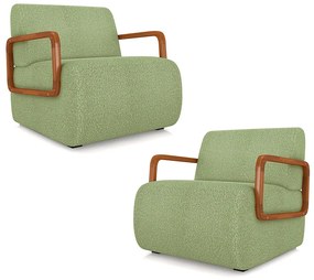 Kit 2 Poltronas Decorativa Sala de Estar Odessa Braços em Madeira Bouclê Verde Oliva G33 - Gran Belo