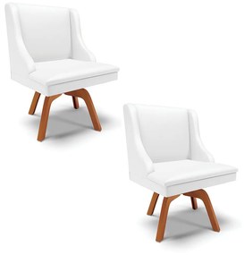 Kit 02 Cadeiras de Jantar Liz Corino Branco Base Giratória de Madeira Mm35 D03 - D'Rossi