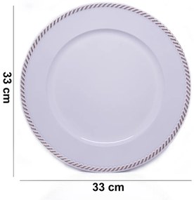 Sousplat Para Prato De Mesa Decorativo Branco Com Detalhes em Rose 33 cm - D'Rossi