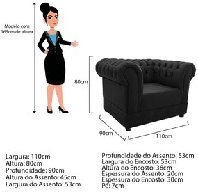Kit Poltrona e Namoradeira Chesterfield Ana Suede Preto - ADJ Decor