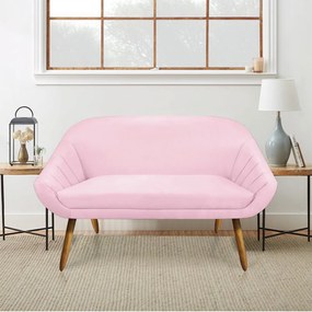 Kit 01 Namoradeira 02 Lugares e 01 Poltrona Giratória Giovana Suede Rosa Bebê Base Madeira MM30 - D'Rossi