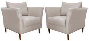 Kit 2 Poltronas Decorativa Sala de Estar Pés Palito Lubbock Couro Off White G58 - Gran Belo
