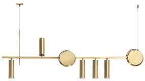 Pendente Eclipse Misto Assimetrico 120X10X43Cm Com Tubos E Discos Meta... (PRETO / DOURADO BRILHO, 220V)