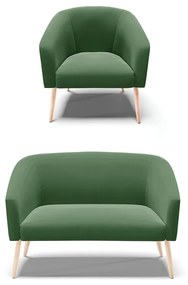 Sofá Namoradeira e Poltrona Pé Palito Natural Stella Suede D03 - D'Rossi - Verde