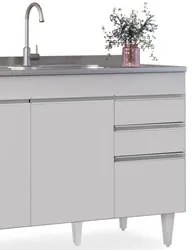 Balcão Gabinete 120cm 3 Portas 2 Gavetas Michigan Branco - Lumil