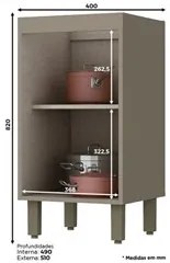 Balcão 40cm 1 Porta 100% MDF Sem Tampo Connect Duna/Cristal - Henn