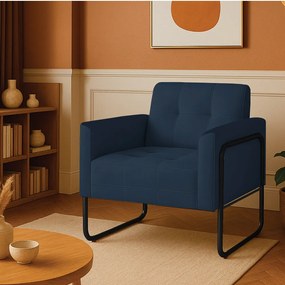 Poltrona Sala Industrial Alta Tubo Preto Elisa Suede D03 - D'Rossi - Azul Marinho