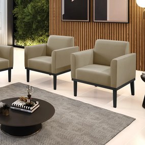Kit 2 Poltronas Decorativas Isabella Pés Fixo em Madeira Preto Suede Nude G19 - Gran Belo