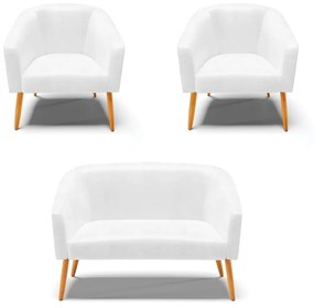 Namoradeira e 2 Poltronas Pé Palito Castanho Stella Sintético PU Branco D03 - D'Rossi