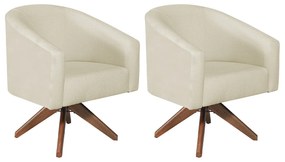 Kit 02 Poltronas Decorativas Sala de Estar Recepção Luiza Base Giratória de Madeira Suede - ADJ Decor