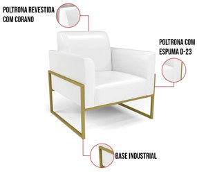 Kit 2 Poltronas Base Industrial Alta Dourado Marisa Corano D03 - D'Rossi - Branco