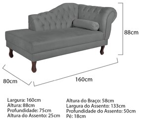 Recamier Diana 160cm Lado Esquerdo Corano Cinza - ADJ Decor