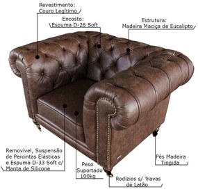 Poltrona Decorativa Sala de Estar Chesterfield Duo Couro Tabaco G40 - Gran Belo