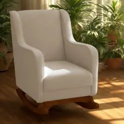 Poltrona Amamentação Base Madeira Balanço Vick Bouclê Off F03 - Mpozen