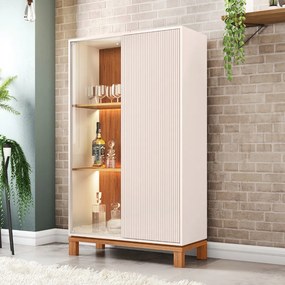 Cristaleira Átomo com 2 Portas Vidro e Ripada Nicho e LED  OffWhite/Freijo  G11 - Gran Belo
