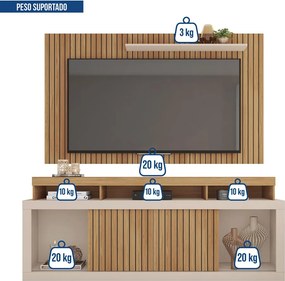 Painel TV 60 Pol 180cm e Bancada com Rodízio Sala Navel Buriti/Off White C01 - D'Rossi