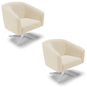 Poltrona Decorativa Giratória Cromada Kit 2 Stella Linho D03 - D'Rossi - A19 Bege