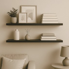 Prateleira Madeira Flutuante Multiuso Kit 2 68x20 Luara L06 - D'Rossi - Preto