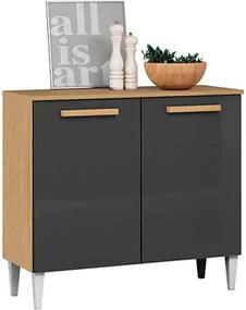 Balcão Cozinha com Tampo 92cm 2 Portas Nicole A09 - D'Rossi - Atacama e Grafite