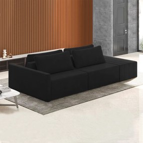 Sofá Ilha Modulado Milos 252cm Puff Lateral Veludo Cinza Escuro G33 - Gran Belo