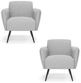 Kit 2 Poltronas Pés Palito de Ferro Bruna Suede D01 - D'Rossi - Cinza